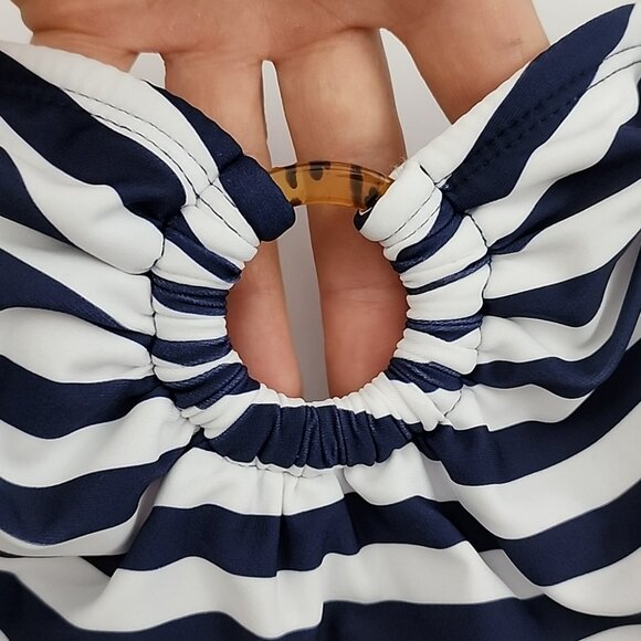 Simon Chang Solutions One-Piece Swimsuit Blue White Stripe High Back Size 16 - Picture 6 of 12